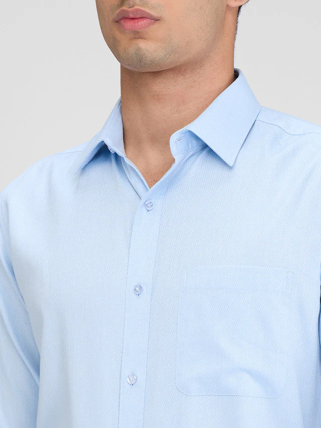 Raymond Blue Structure Slim Fit Full Sleeve Cotton Shirt - Image 7