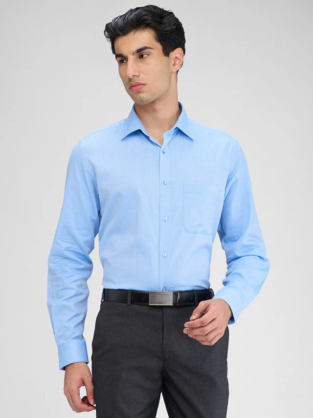Raymond Blue Structure Slim Fit Full Sleeve Cotton Shirt