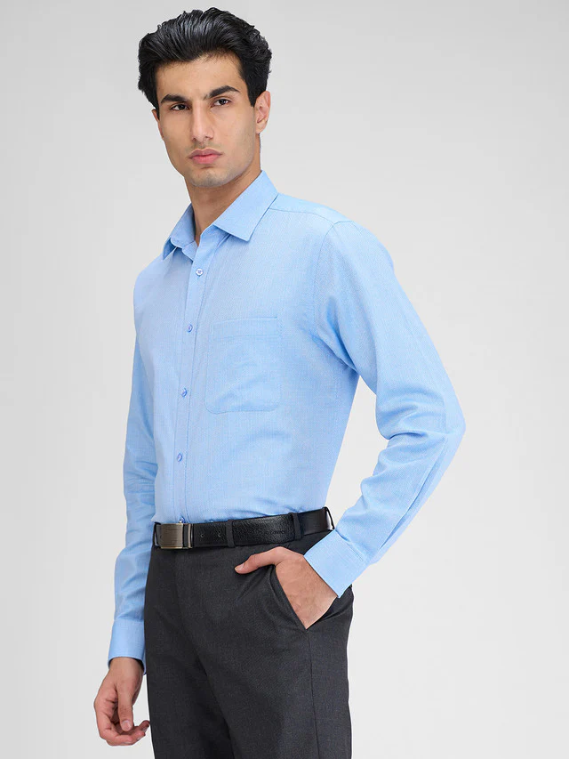 Raymond Blue Structure Slim Fit Full Sleeve Cotton Shirt - Image 3