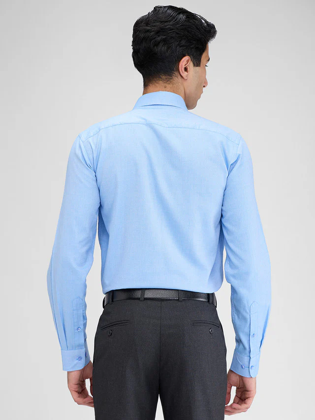 Raymond Blue Structure Slim Fit Full Sleeve Cotton Shirt - Image 4