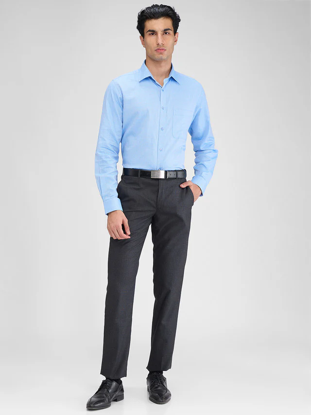 Raymond Blue Structure Slim Fit Full Sleeve Cotton Shirt - Image 5