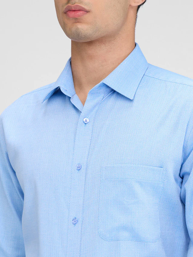Raymond Blue Structure Slim Fit Full Sleeve Cotton Shirt - Image 6