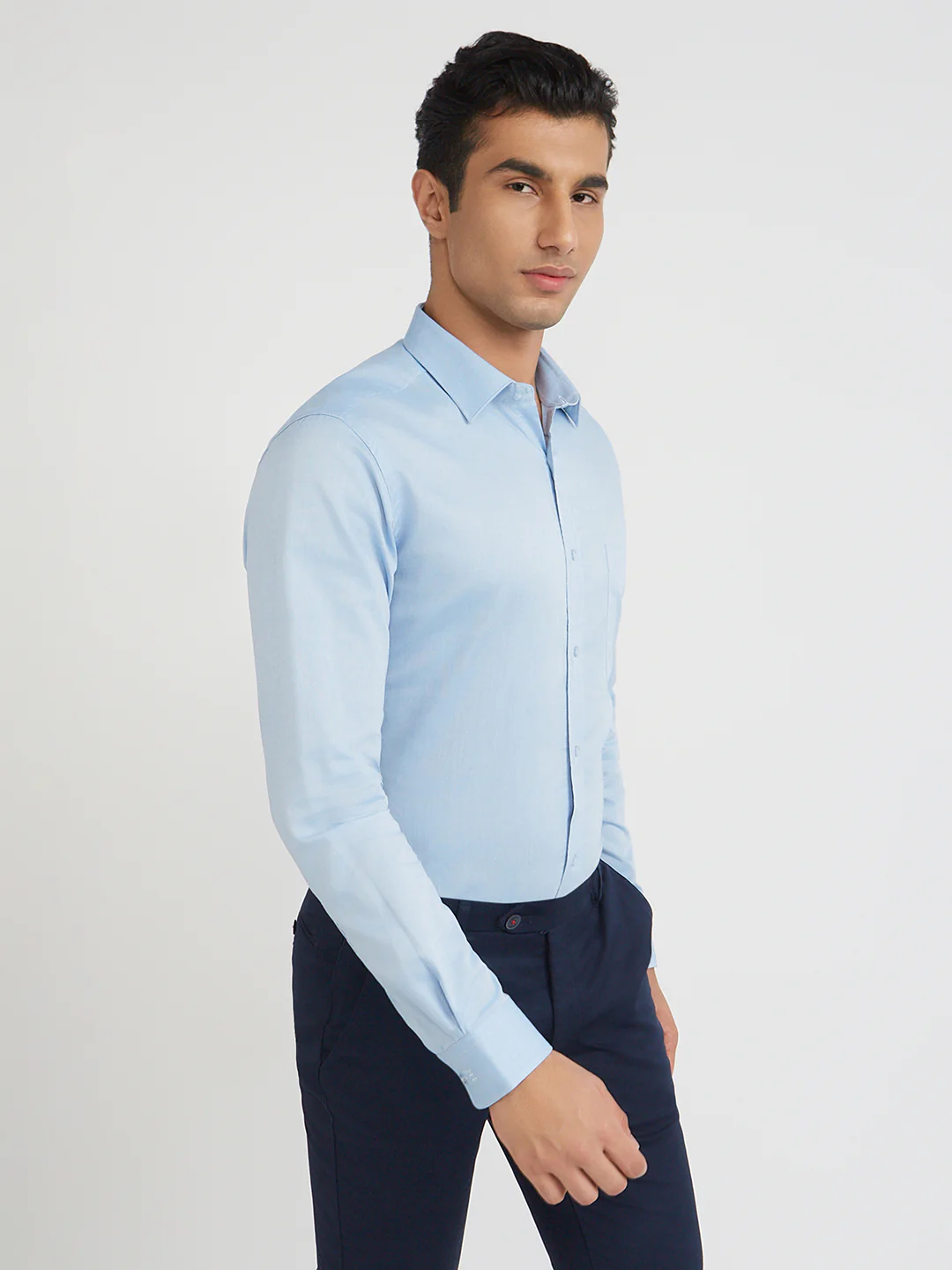 Raymond Blue Structure Slim Fit Full Sleeve Cotton Shirt - Image 2