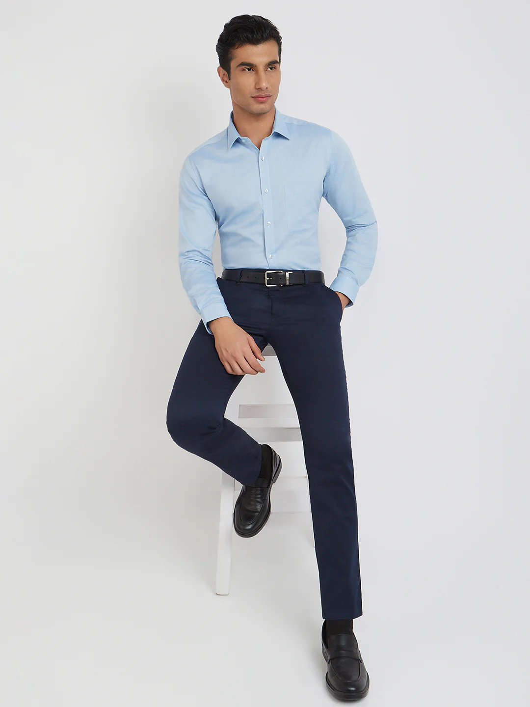 Raymond Blue Structure Slim Fit Full Sleeve Cotton Shirt - Image 6