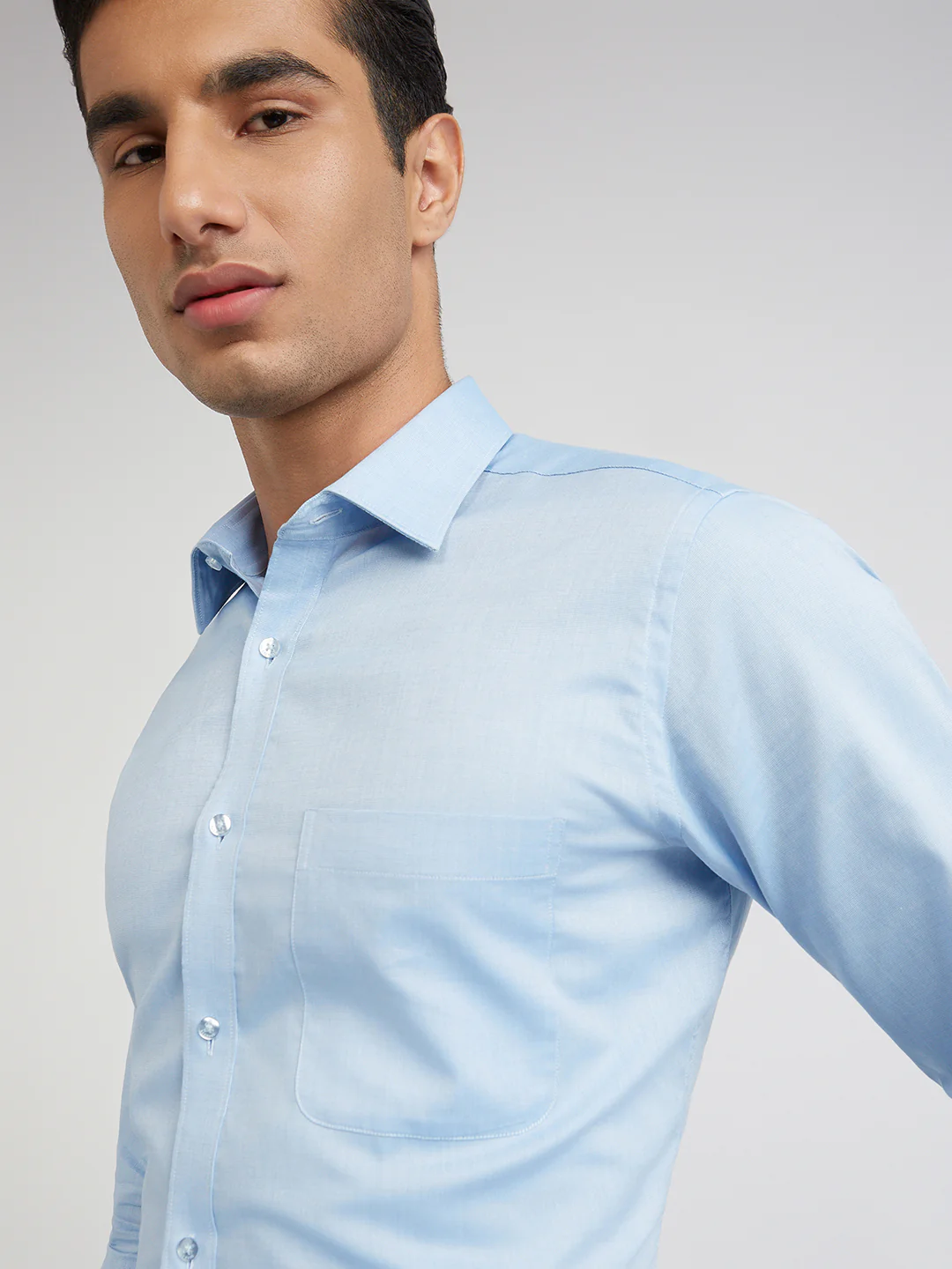 Raymond Blue Structure Slim Fit Full Sleeve Cotton Shirt - Image 7