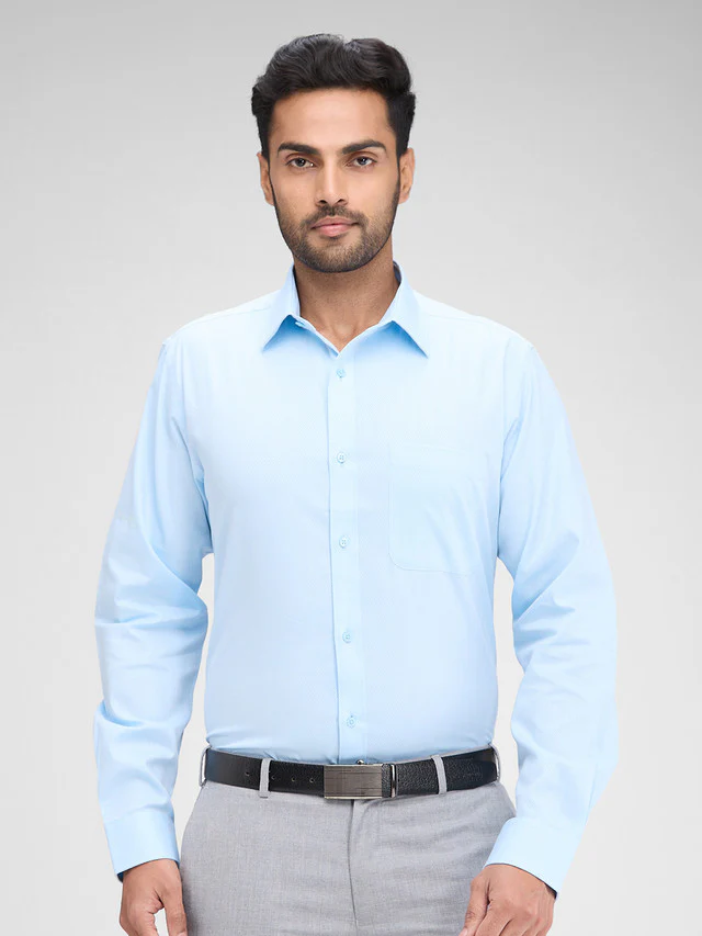 Raymond Blue Structure Slim Fit Full Sleeve Cotton Shirt