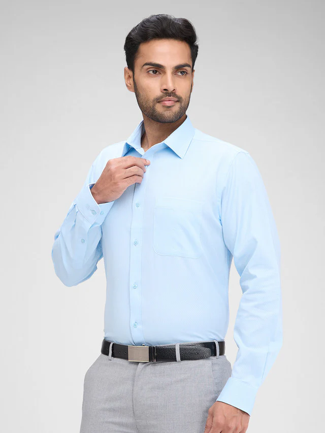 Raymond Blue Structure Slim Fit Full Sleeve Cotton Shirt - Image 3