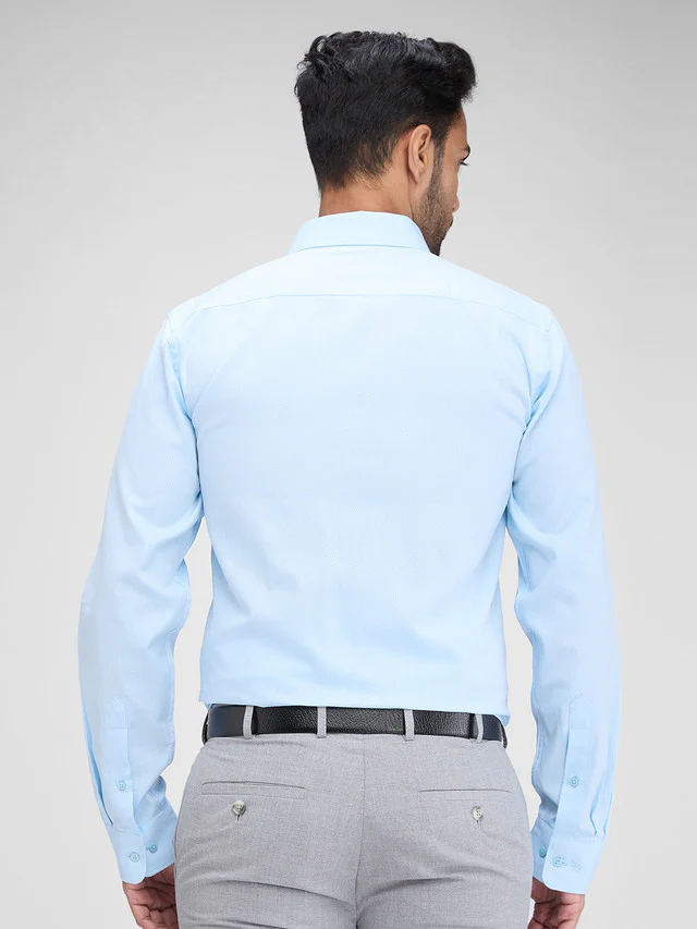 Raymond Blue Structure Slim Fit Full Sleeve Cotton Shirt - Image 4