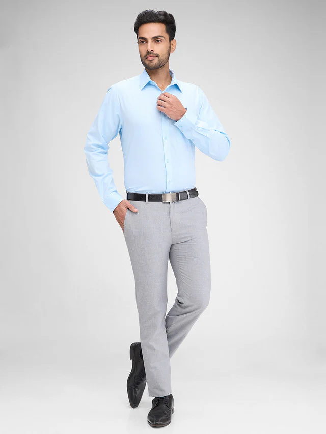 Raymond Blue Structure Slim Fit Full Sleeve Cotton Shirt - Image 5
