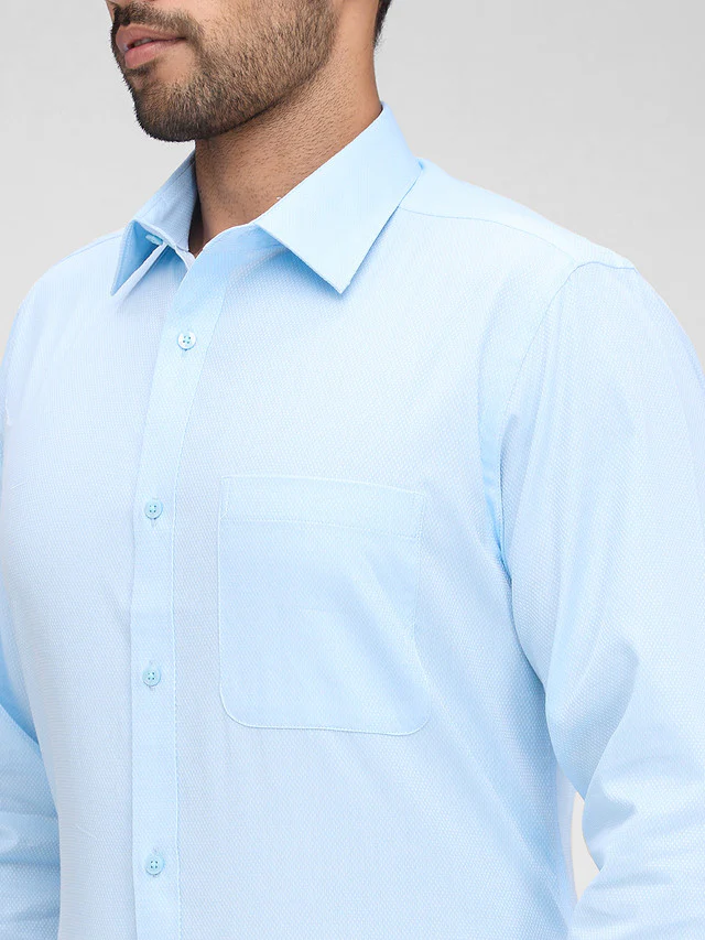 Raymond Blue Structure Slim Fit Full Sleeve Cotton Shirt - Image 6