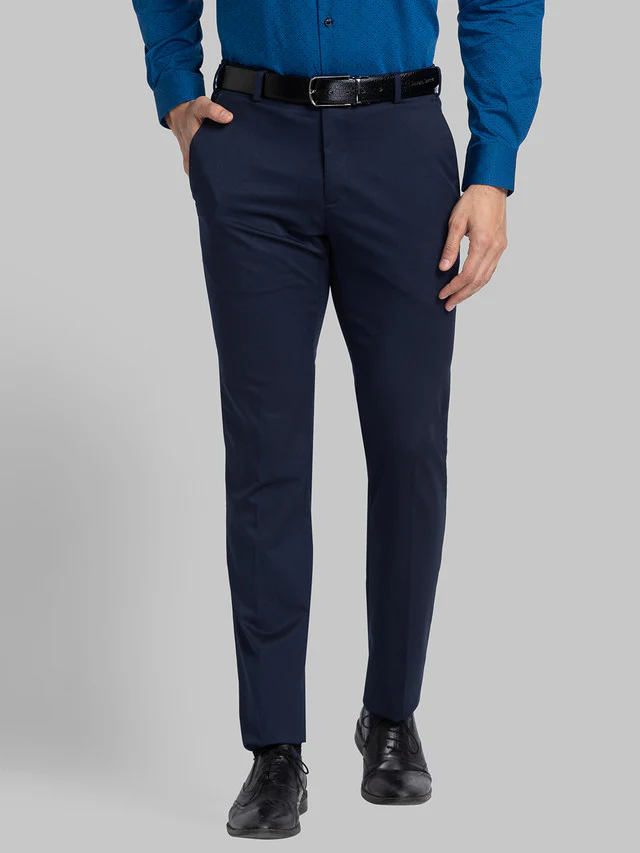 Raymond Blue Structure Slim Fit Polyester Blend Trouser
