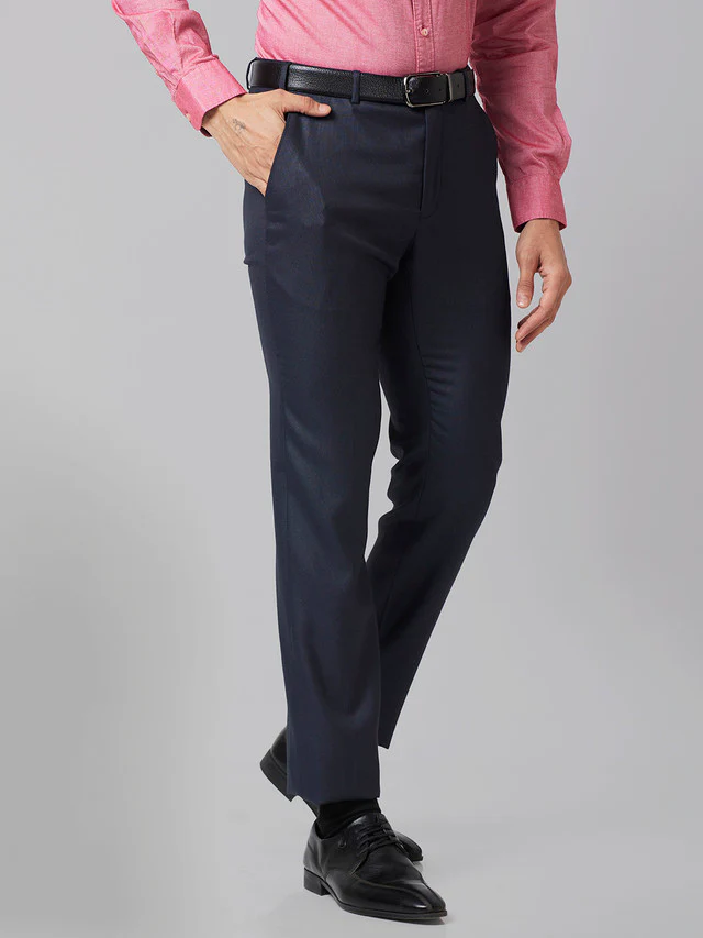 Raymond Blue Structure Slim Fit Polyester Blend Trouser - Image 2