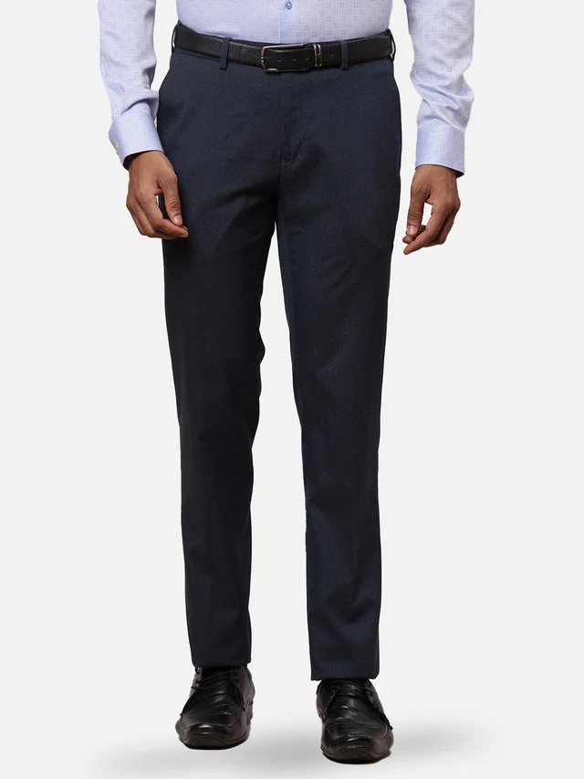Raymond Blue Structure Slim Fit Polyester Blend Trouser