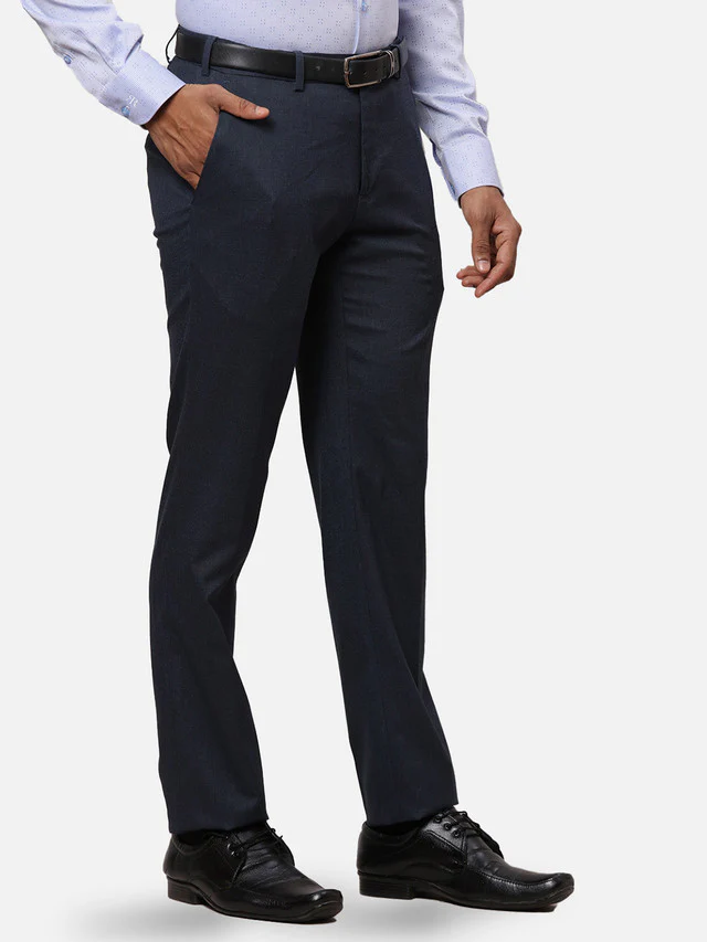 Raymond Blue Structure Slim Fit Polyester Blend Trouser - Image 2