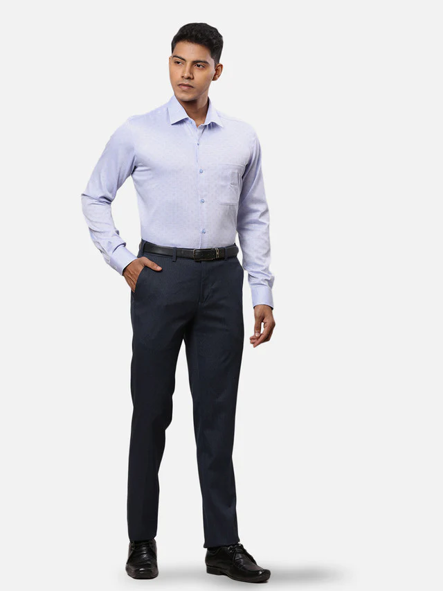 Raymond Blue Structure Slim Fit Polyester Blend Trouser - Image 5