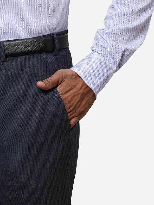 Raymond Blue Structure Slim Fit Polyester Blend Trouser - Image 6