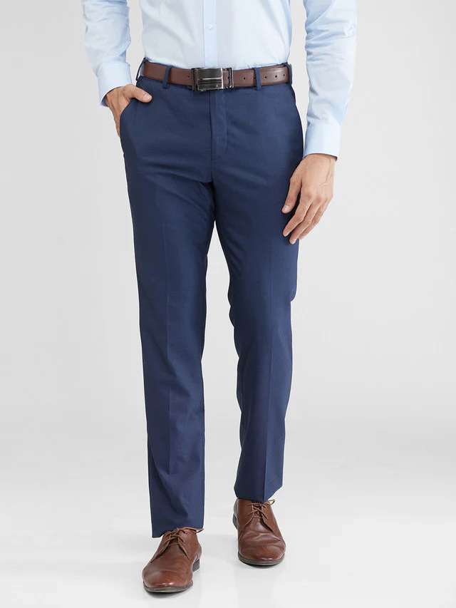 Raymond Blue Structure Slim Fit Polyester Blend Trouser