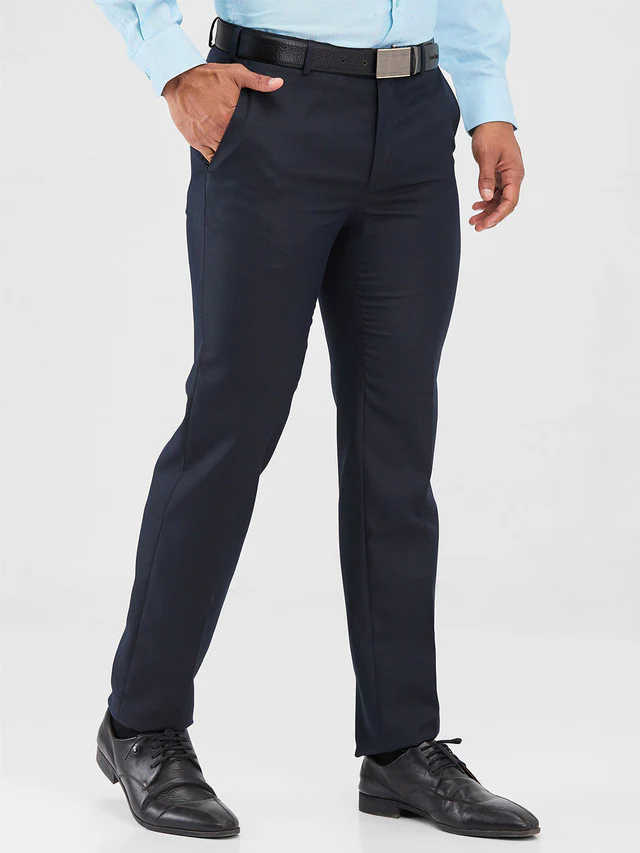 Raymond Blue Structure Slim Fit Polyester Blend Trouser - Image 2