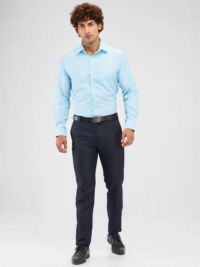 Raymond Blue Structure Slim Fit Polyester Blend Trouser - Image 5