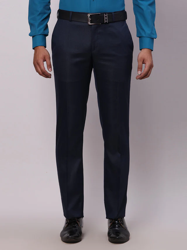 Raymond Blue Structure Slim Fit Polyester Blend Trouser