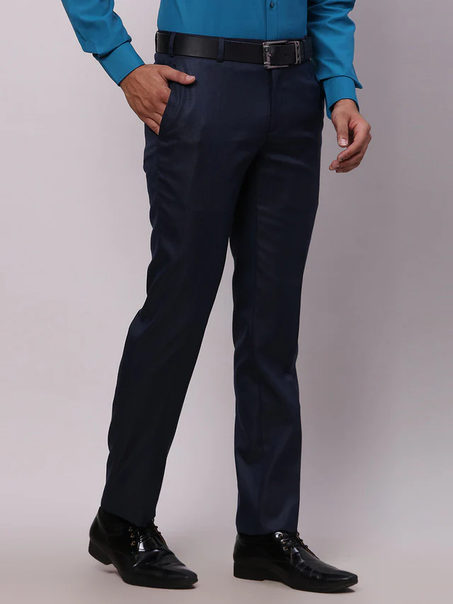 Raymond Blue Structure Slim Fit Polyester Blend Trouser - Image 2
