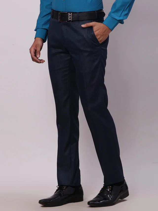 Raymond Blue Structure Slim Fit Polyester Blend Trouser - Image 3
