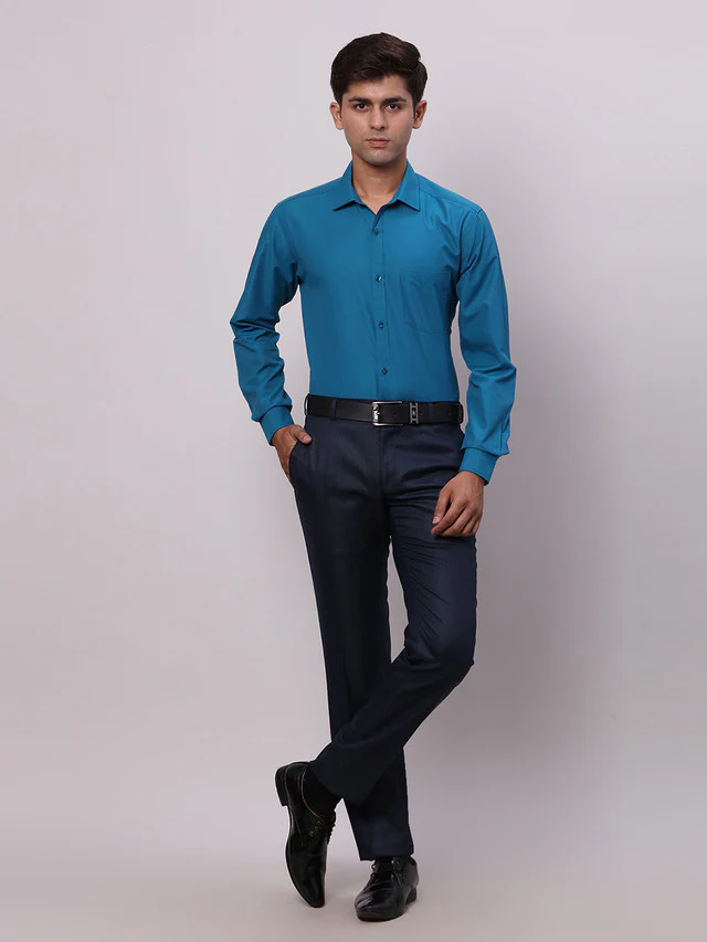 Raymond Blue Structure Slim Fit Polyester Blend Trouser - Image 5