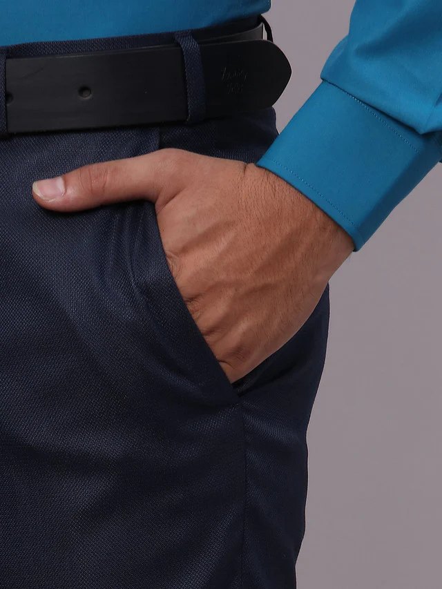 Raymond Blue Structure Slim Fit Polyester Blend Trouser - Image 6