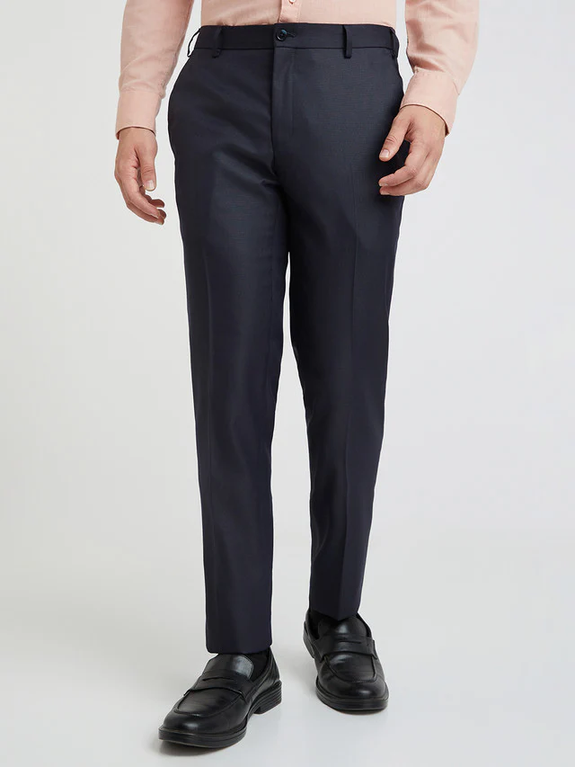 Raymond Blue Structure Slim Fit Polyester Blend Trouser