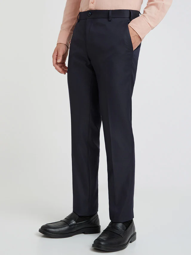 Raymond Blue Structure Slim Fit Polyester Blend Trouser - Image 3
