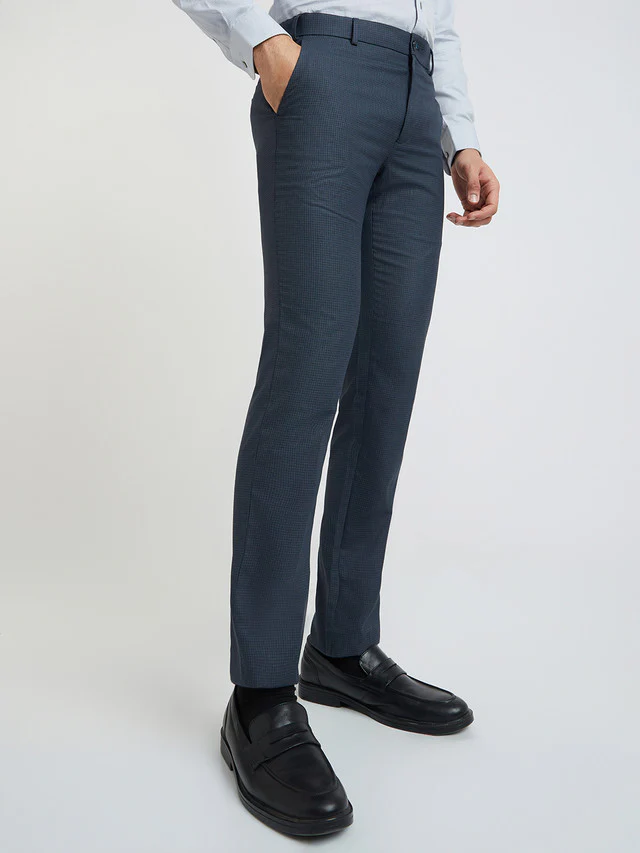 Raymond Blue Structure Slim Fit Polyester Blend Trouser - Image 2