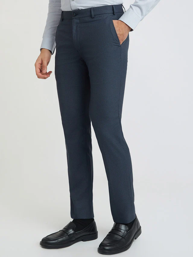 Raymond Blue Structure Slim Fit Polyester Blend Trouser - Image 3