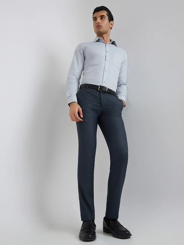 Raymond Blue Structure Slim Fit Polyester Blend Trouser - Image 6