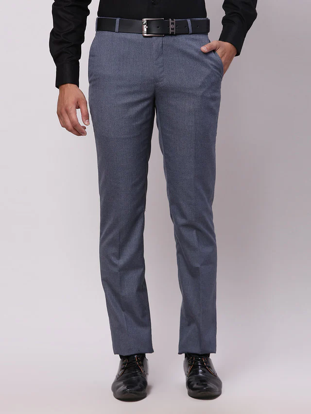 Raymond Blue Structure Slim Fit Polyester Blend Trouser