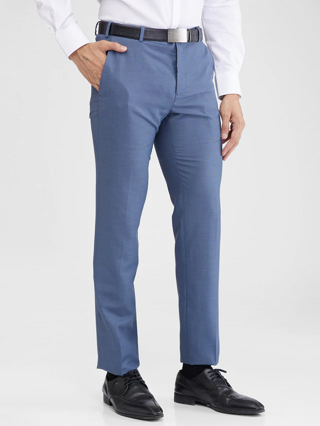 Raymond Blue Structure Slim Fit Polyester Blend Trouser - Image 2