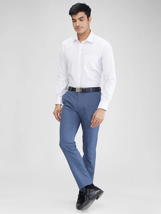 Raymond Blue Structure Slim Fit Polyester Blend Trouser - Image 5