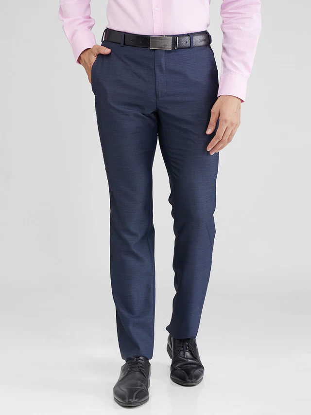 Raymond Blue Structure Slim Fit Polyester Blend Trouser