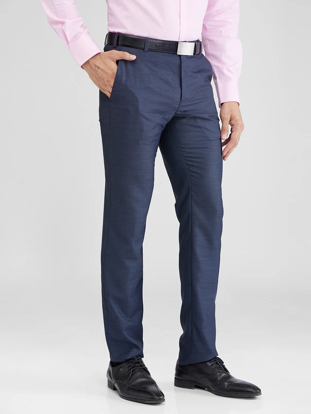 Raymond Blue Structure Slim Fit Polyester Blend Trouser - Image 2