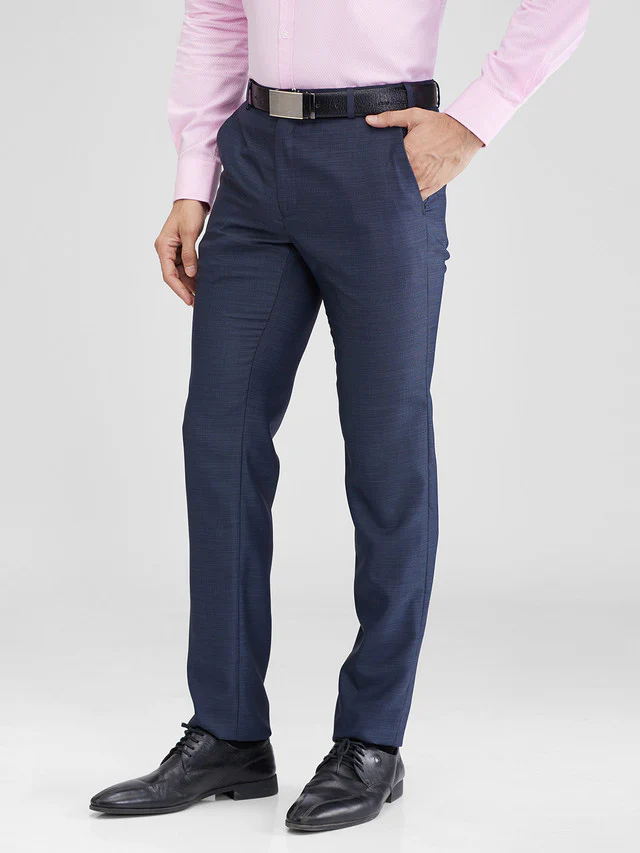 Raymond Blue Structure Slim Fit Polyester Blend Trouser - Image 3