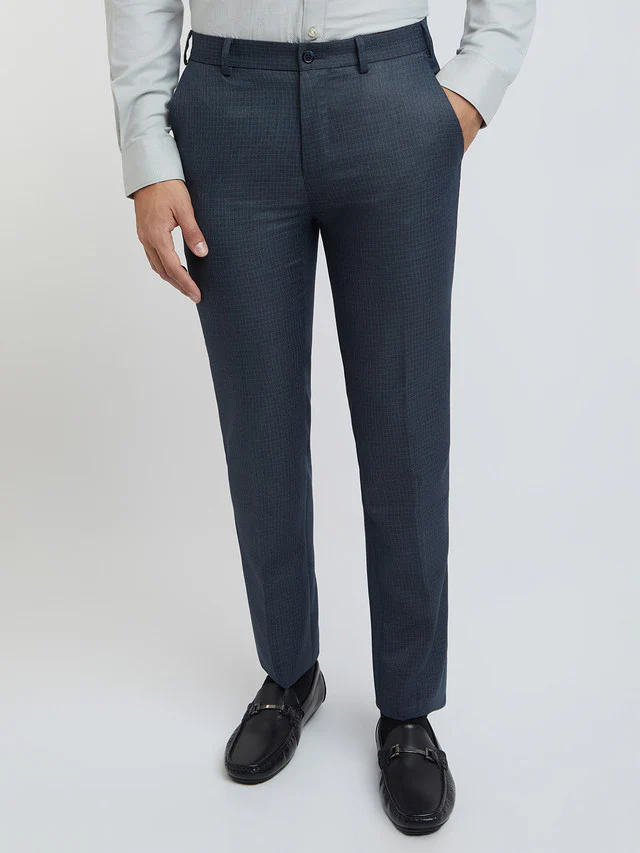 Raymond Blue Structure Slim Fit Polyester Blend Trouser