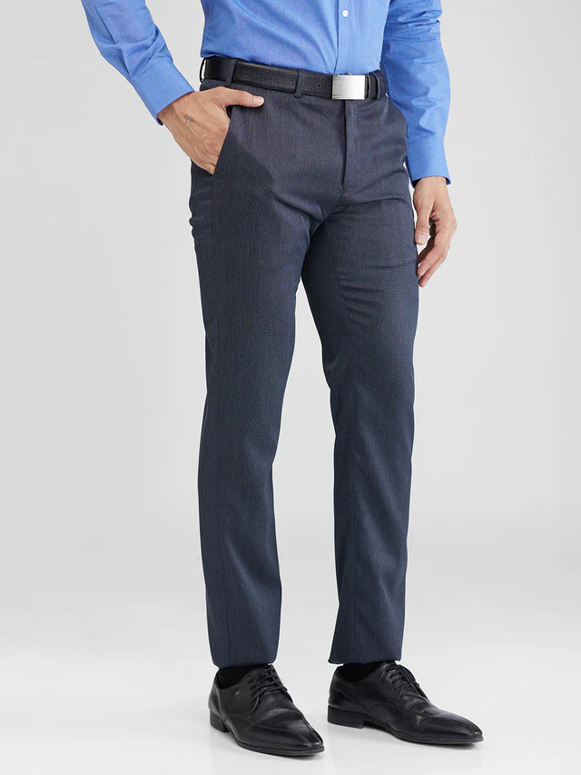 Raymond Blue Structure Slim Fit Polyester Blend Trouser - Image 2