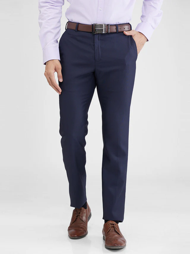 Raymond Blue Structure Slim Fit Polyester Blend Trouser