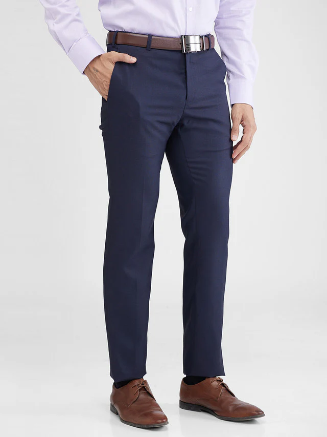 Raymond Blue Structure Slim Fit Polyester Blend Trouser - Image 2