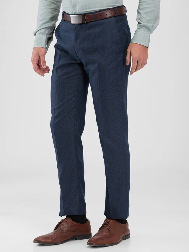Raymond Blue Structure Slim Fit Polyester Blend Trouser - Image 3