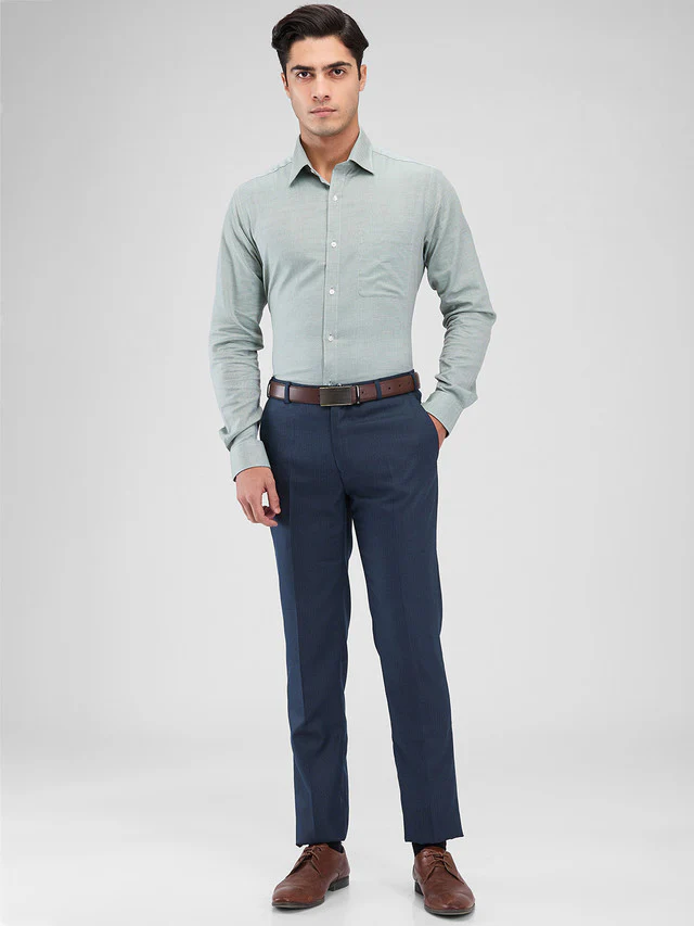 Raymond Blue Structure Slim Fit Polyester Blend Trouser - Image 6