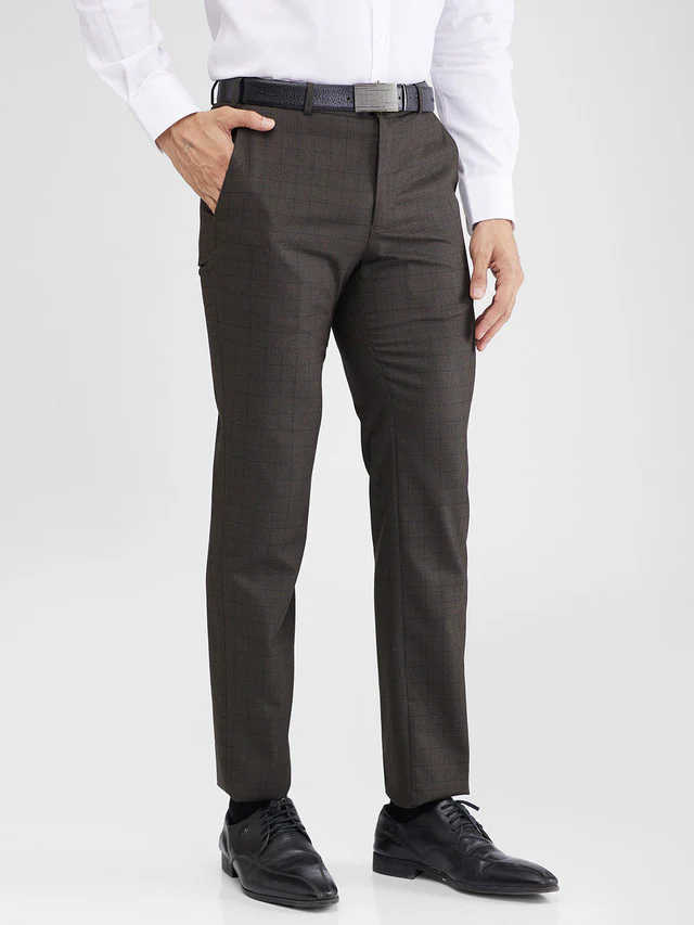 Raymond Brown Checks Slim Fit Polyester Blend Trouser - Image 2