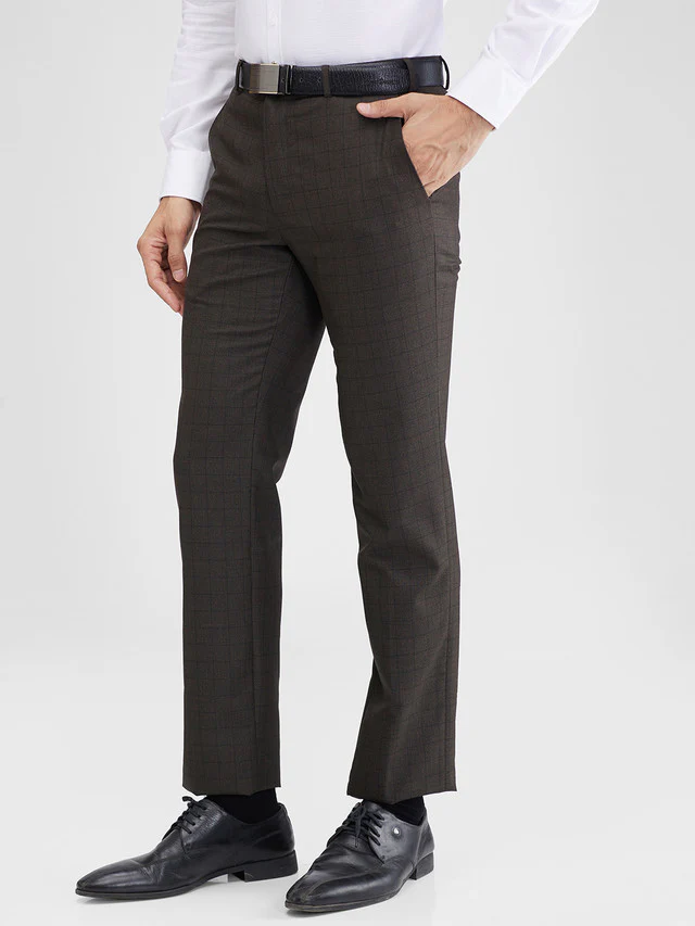 Raymond Brown Checks Slim Fit Polyester Blend Trouser - Image 3