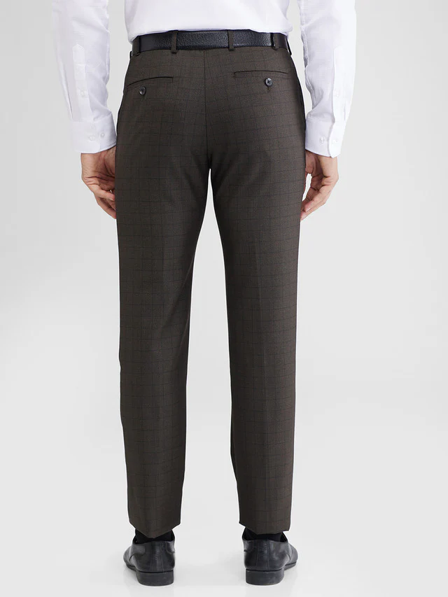 Raymond Brown Checks Slim Fit Polyester Blend Trouser - Image 4