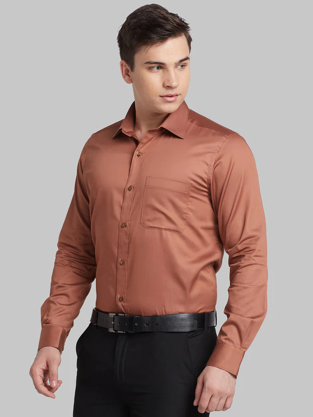 Raymond Brown Solid Contemporary Fit Full Sleeve Cotton Blend Shirt - Image 3