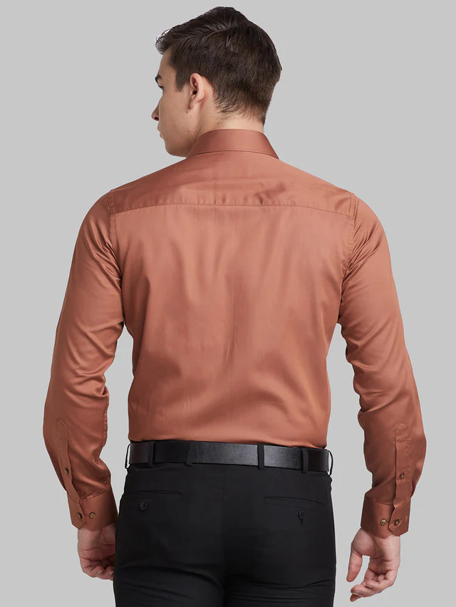 Raymond Brown Solid Contemporary Fit Full Sleeve Cotton Blend Shirt - Image 4